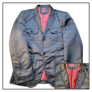 VTG Vassari Studded Jacket L Large Black Goth Biker Glam Halloween